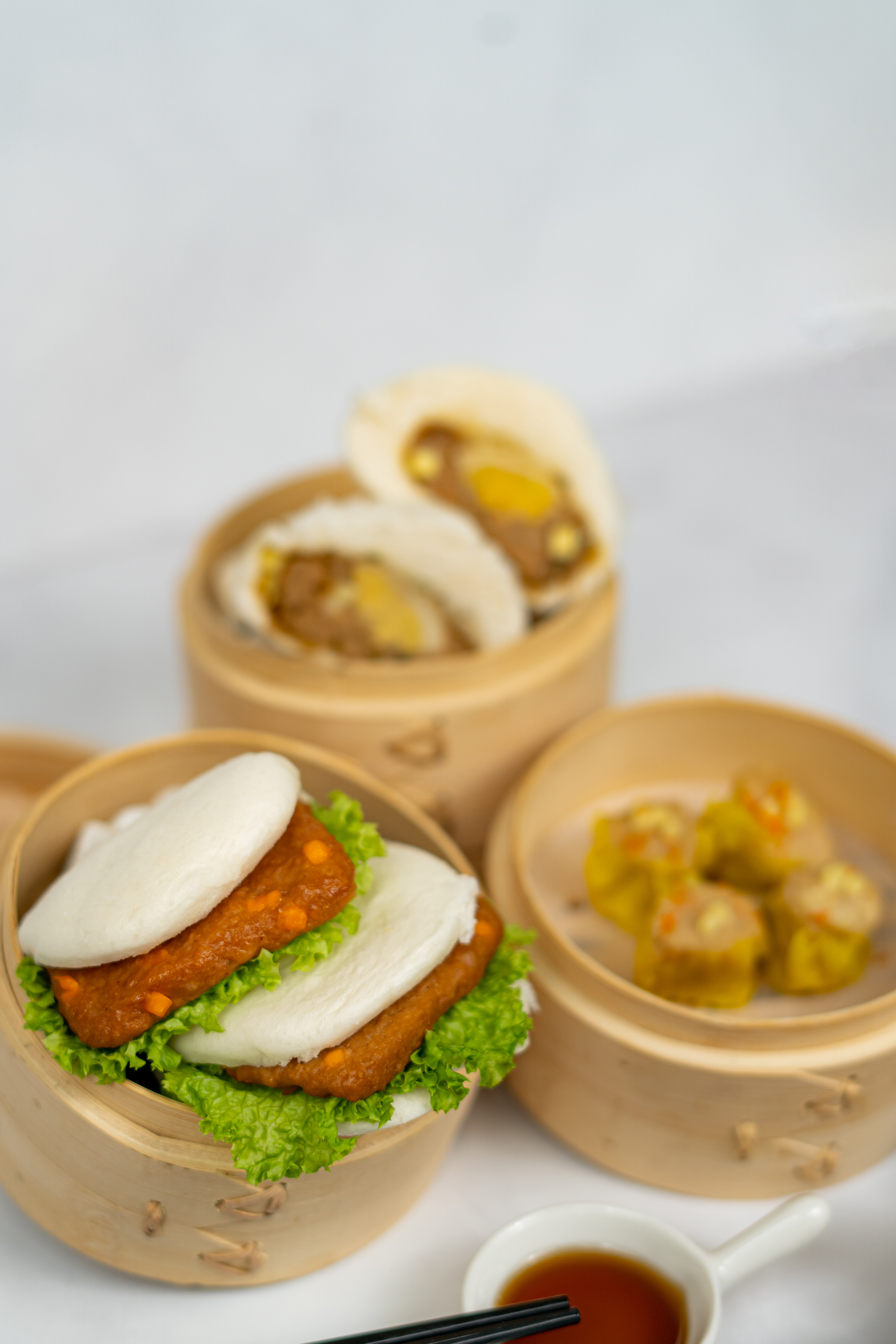 Steamed meat buns with melty cheese filling